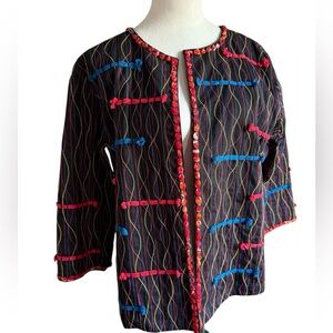 Choices Multicolor Women's Jacket with Red and Blue Embroidered Details